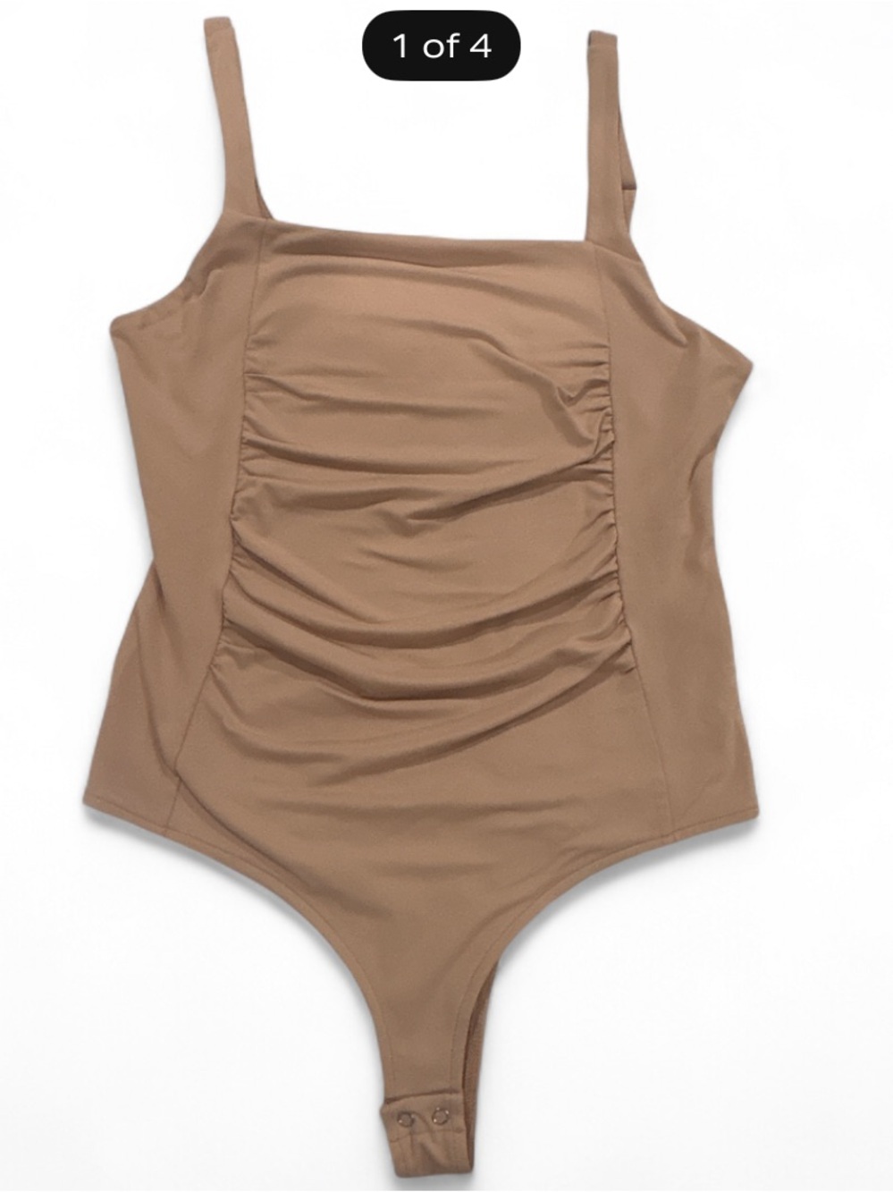 Berryou ribbed beige bodysuit with adjustable straps